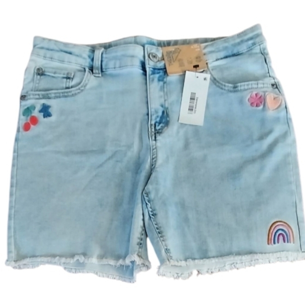 NWT Thereabouts Kids Gabbi Wash Denim Shorts with Rainbow Embroidery